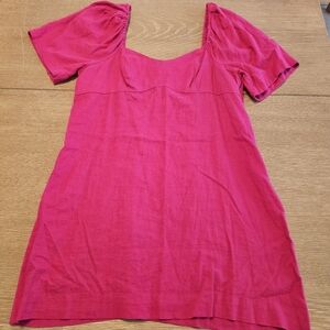 A New Day Linen Blend Short Sleeve Midi Dress Large Pink Smocked